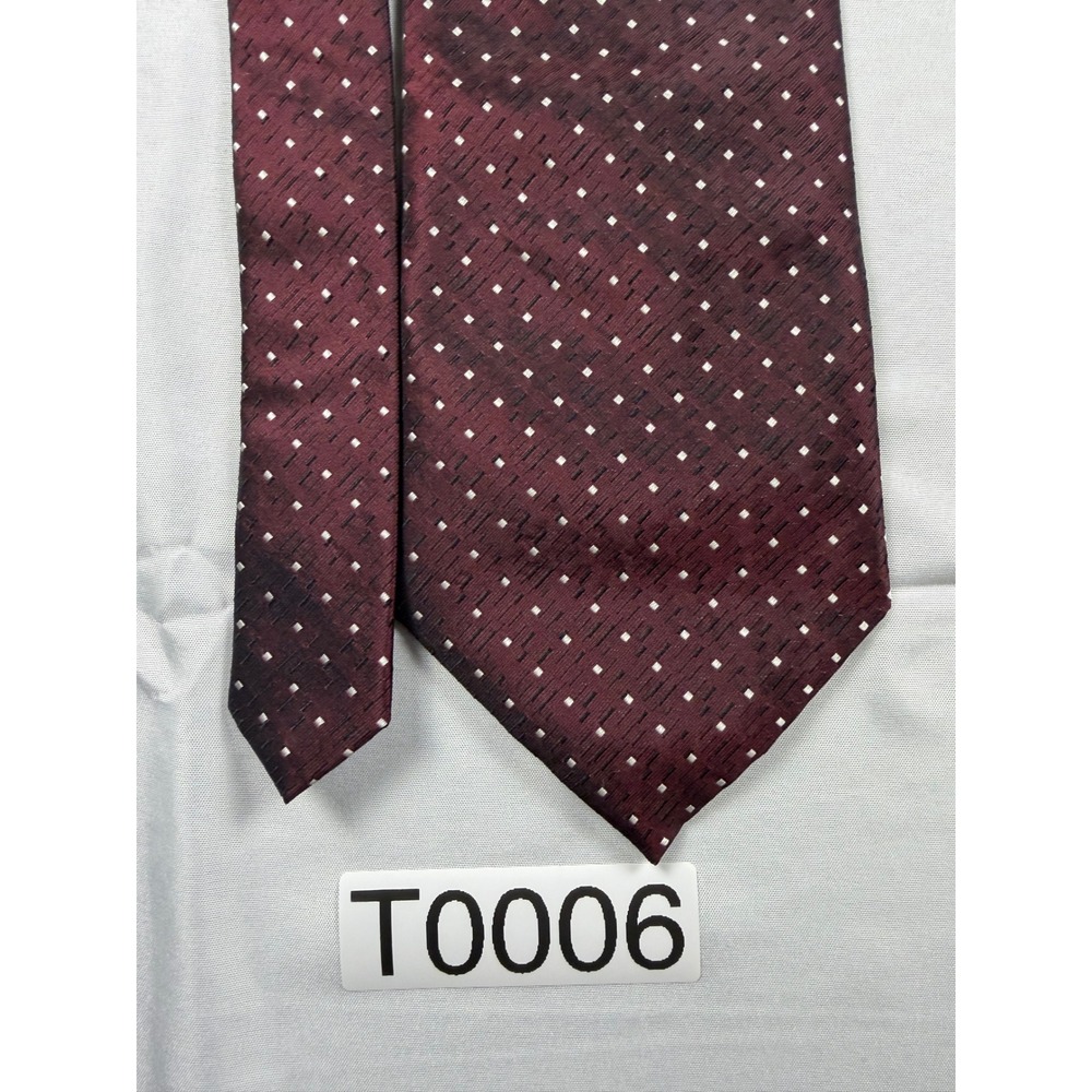 Bruno Piattelli Mens Silk Tie Burgundy White Pin Dot Geometric Formal